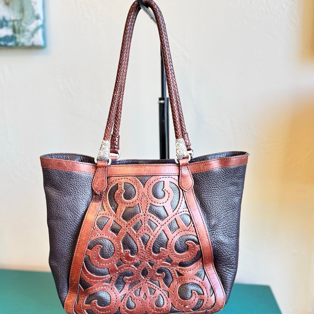 Brighton Brown Leather Purse – 10"x14", Silver Accents, Well Loved